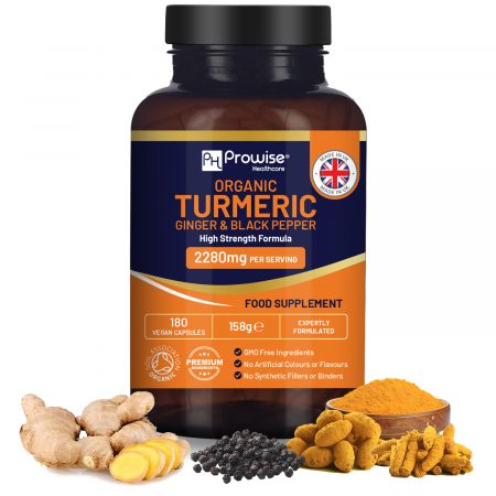 Organic Turmeric with Ginger and Black Pepper 2280mg | 180 Vegan Turmeric Capsules with Active Ingredient Curcumin I Soil Association Approved