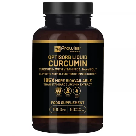Optisorb Liquid Curcumin with Vitamin D - 60 Liqcaps | 185x Turmeric & Curcumin Bioavailability - Ultra Bioavailable