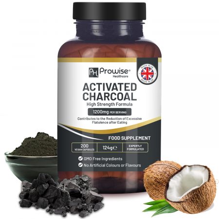 Activated Charcoal Capsules - 200 High Strength Vegan Capsules- 1200mg per serving- Made from Natural Coconut shells to Reduce Flatulence, Bloating & Indigestion