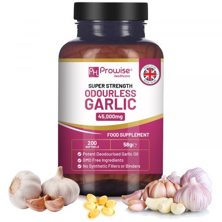 Premium Odourless Garlic Capsules - High Strength 45,000mg - 200 Softgels - Deodourised Premium Garlic Oil Extract from Allium Sativum