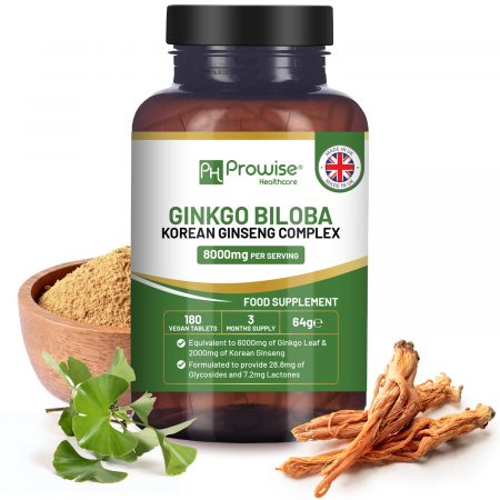Ginkgo Biloba and Korean Ginseng Tablets 8000mg 180 Vegan Tablets | Ginkgo 6000mg & Korean Ginseng Root 2000mg Supports Cognitive Function & Mental Performance