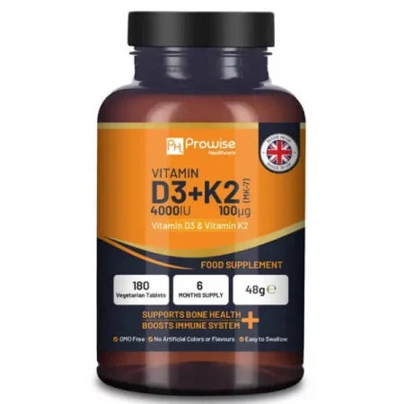 Vitamin D3 4000IU & K2 MK7 100µg Vegetarian Tablets I 180 (6 Months Supply) I Easy to Swallow Supplement for Immune Support,