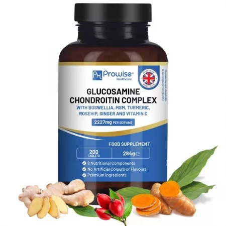Glucosamine and Chondroitin Complex 2227mg per Serving | 200 High Strength Tablets | 8 Nutritional Components | MSM, Boswellia, Vitamin C, Turmeric, Ginger, and Rosehip