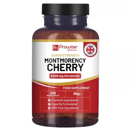 Montmorency Cherry 6400mg - 200 Tart Cherry Capsules - Natural Tart Cherry Extract Supplement for Men & Women – Super Strength, Gluten Free & Vegan