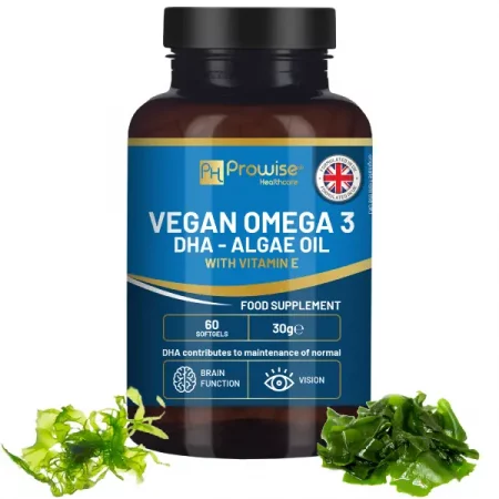 Vegan Omega-3 DHA from Algae Oil | 60 Softgels with Vitamin E | 400mg DHA + 10mg Vitamin E | Supports Brain, Eye, and Joint Health