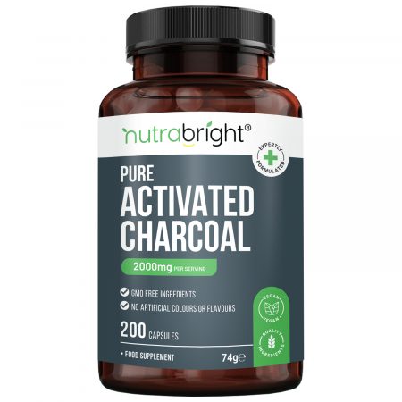 Nutrabright Pure Activated Charcoal - 200 Capsules - 2000mg - Bloating - Gut & Digestive support