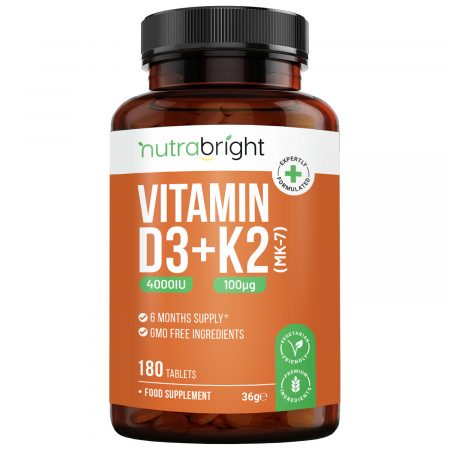 Vitamin D3 4000IU + Vitamin K2 MK-7 100µg | Better Strength D3 + K2 Supplement | 180 Tablets (6-Month Supply)